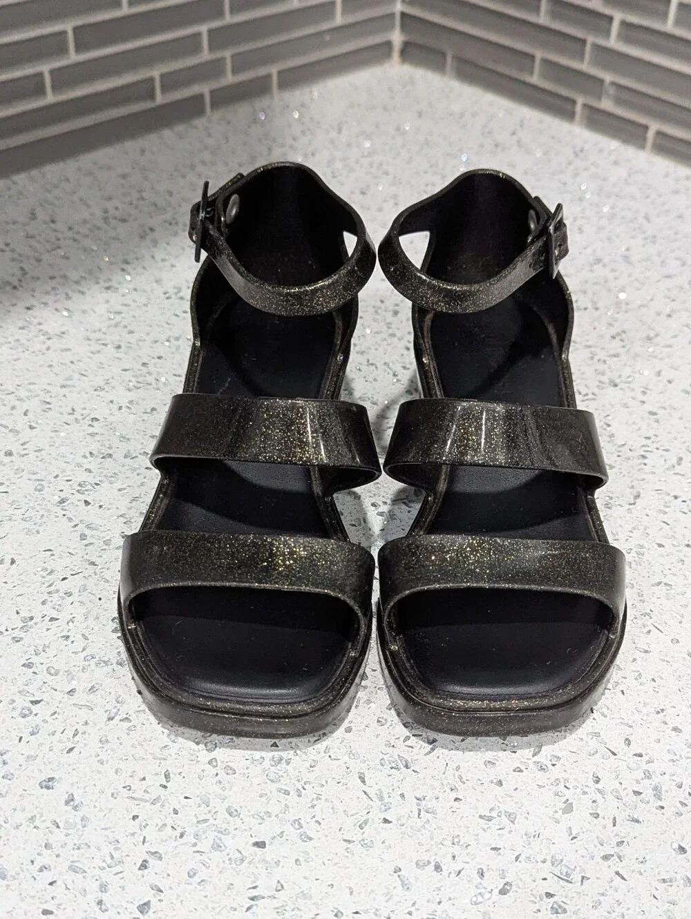 Mini Melissa Kids Black Gold Glitter Model Strappy Sandal Summer Girl Size 31 13